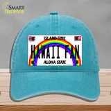 Hawaii Fan Novelty License Plate Hat Unconstructed Cotton / Lake Blue