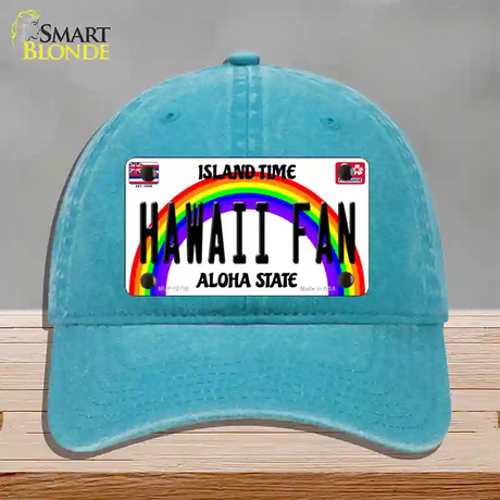 Hawaii Fan Novelty License Plate Hat Unconstructed Cotton / Lake Blue