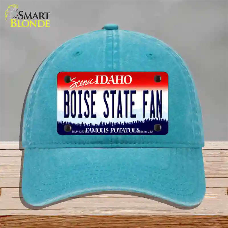 Boise State Fan Novelty License Plate Hat Unconstructed Cotton / Lake Blue