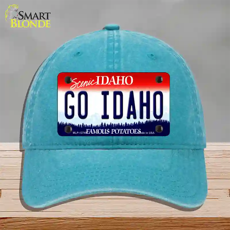 Go Idaho Novelty License Plate Hat Unconstructed Cotton / Lake Blue