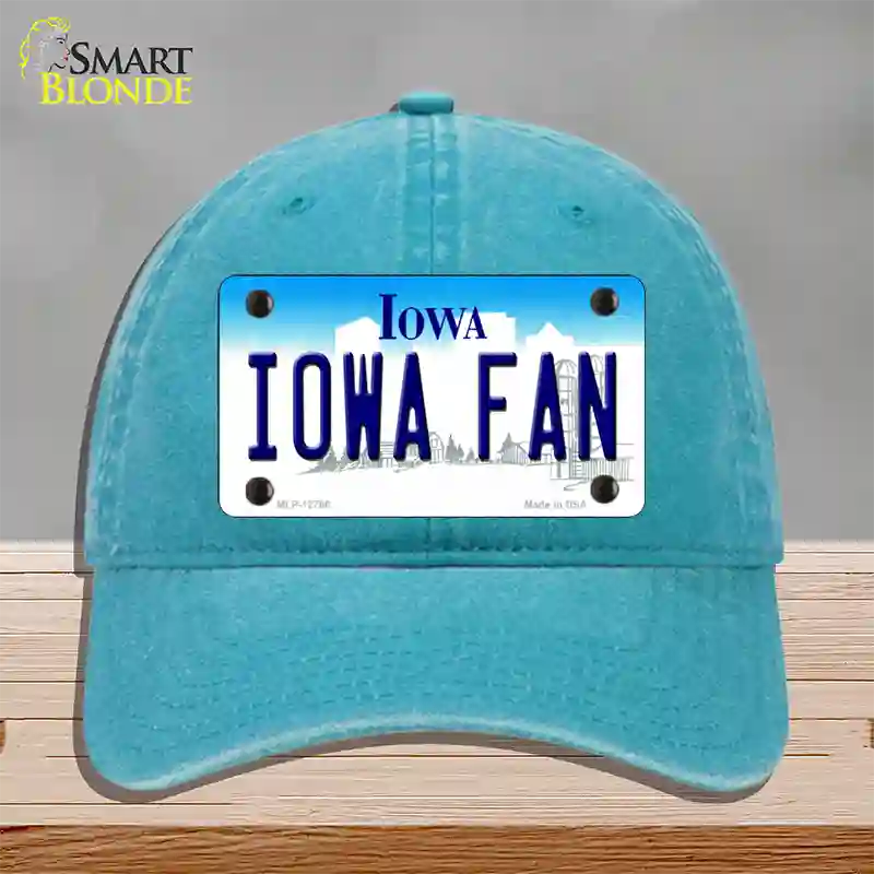 Iowa Fan Novelty License Plate Hat Tag Unconstructed Cotton / Lake Blue