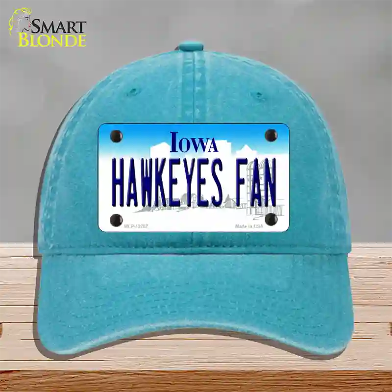 Hawkeyes Fan Novelty License Plate Hat Unconstructed Cotton / Lake Blue