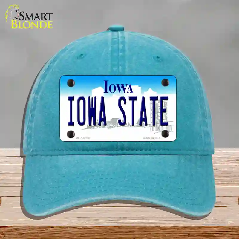 Iowa State Novelty License Plate Hat Tag Unconstructed Cotton / Lake Blue