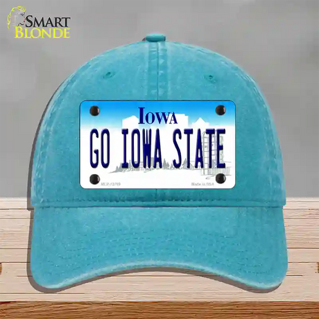 Go Iowa State Novelty License Plate Hat Tag Unconstructed Cotton / Lake Blue