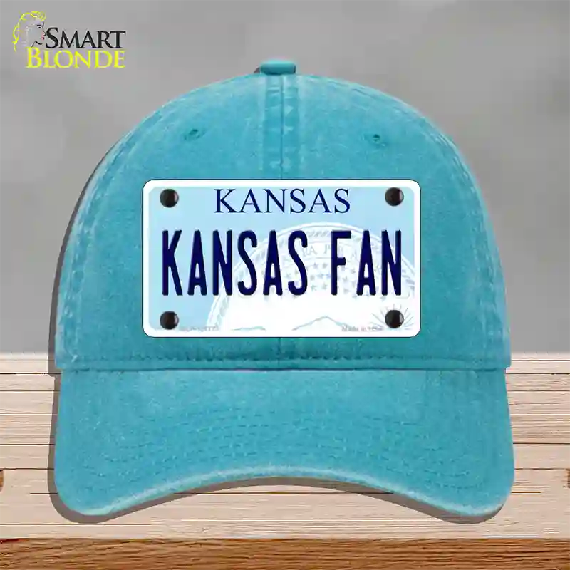 Kansas Fan Novelty License Plate Hat Tag Unconstructed Cotton / Lake Blue