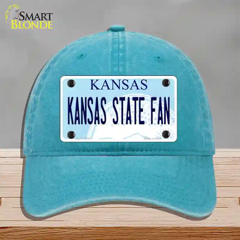 Kansas State Fan Novelty License Plate Hat Tag Unconstructed Cotton / Lake Blue