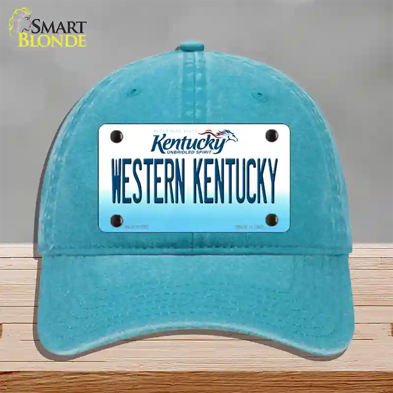 Western Kentucky Novelty License Plate Hat Tag Unconstructed Cotton / Lake Blue