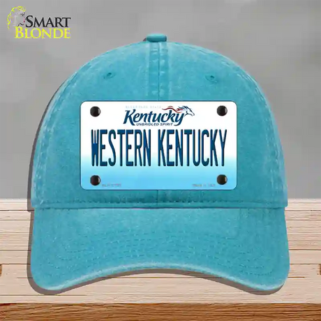 Western Kentucky Novelty License Plate Hat Tag Unconstructed Cotton / Lake Blue