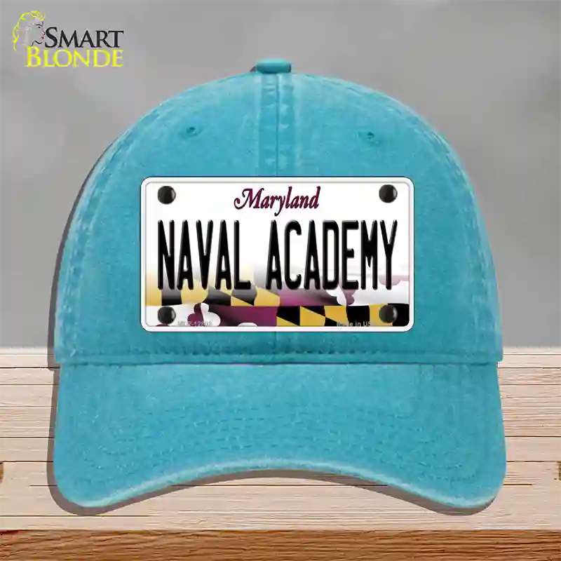 Naval Academy Novelty License Plate Hat Tag Unconstructed Cotton / Lake Blue