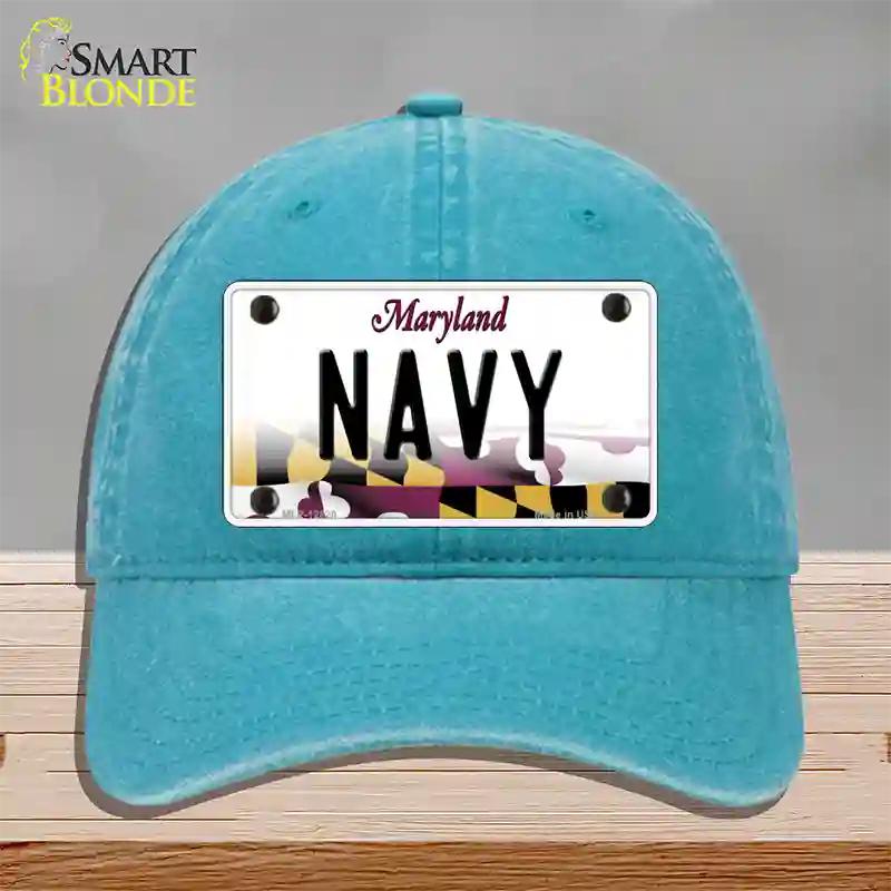 Navy Novelty License Plate Hat Unconstructed Cotton / Lake Blue