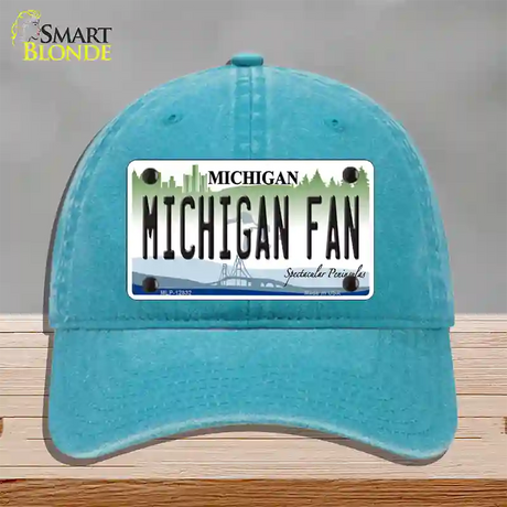 Michigan Fan Novelty License Plate Hat Unconstructed Cotton / Lake Blue