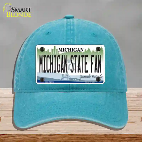 Michigan State Fan Novelty License Plate Hat Unconstructed Cotton / Lake Blue