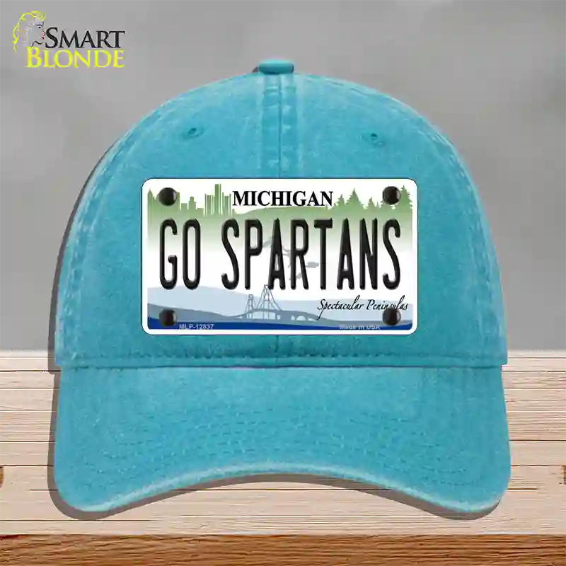 Go Spartans Novelty License Plate Hat Unconstructed Cotton / Lake Blue