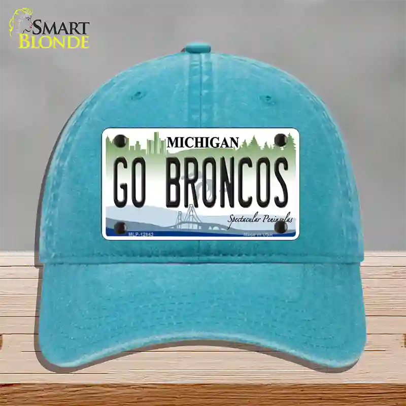 Go Broncos Michigan Novelty License Plate Hat Unconstructed Cotton / Lake Blue