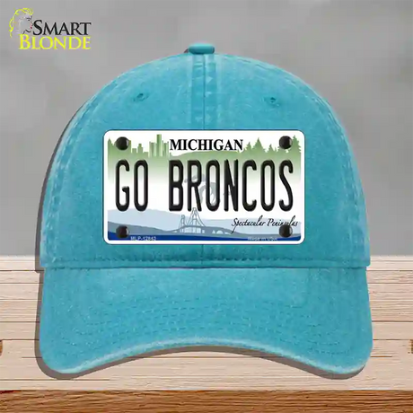 Go Broncos Michigan Novelty License Plate Hat Unconstructed Cotton / Lake Blue