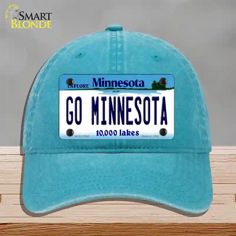 Go Minnesota Novelty License Plate Hat Unconstructed Cotton / Lake Blue