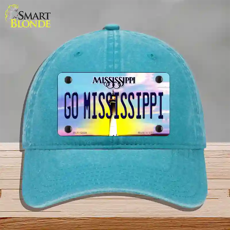 Go Mississippi Novelty License Plate Hat Unconstructed Cotton / Lake Blue