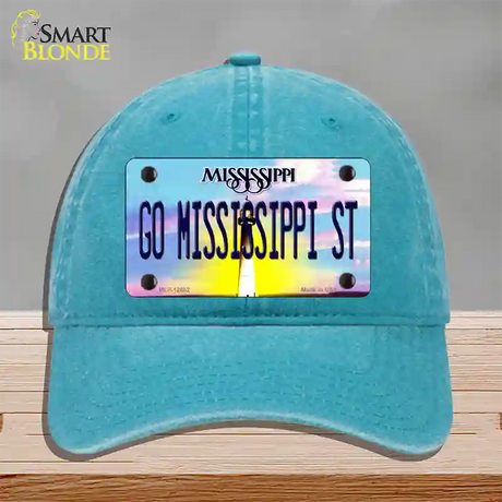 Go Mississippi State Novelty License Plate Hat Unconstructed Cotton / Lake Blue