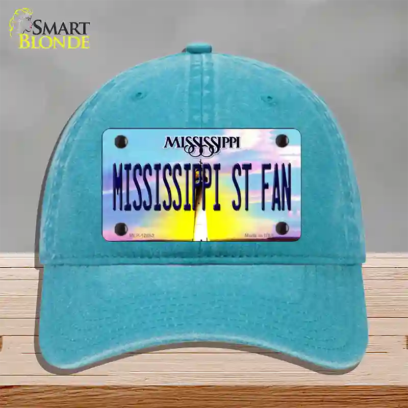 Mississippi State Fan Novelty License Plate Hat Unconstructed Cotton / Lake Blue