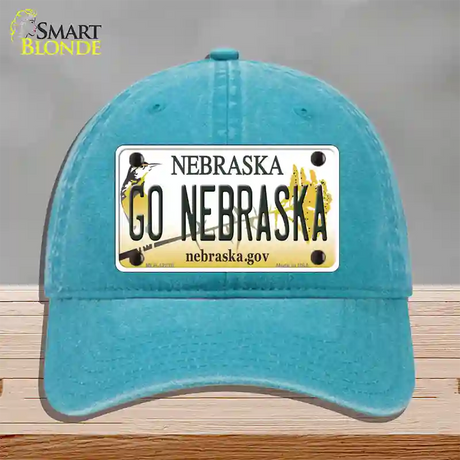 Go Nebraska Novelty License Plate Hat Unconstructed Cotton / Lake Blue