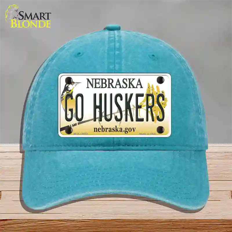 Go Huskers Novelty License Plate Hat Unconstructed Cotton / Lake Blue