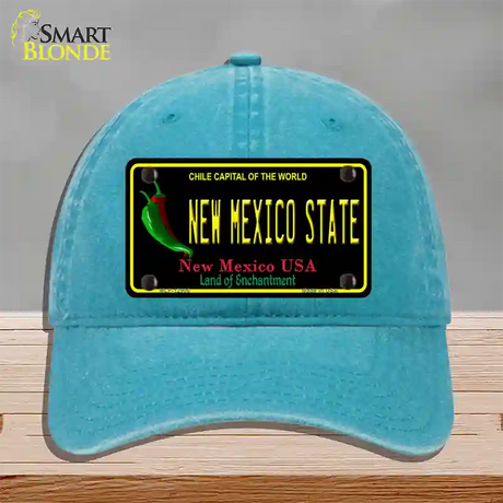 New Mexico State Novelty License Plate Hat Unconstructed Cotton / Lake Blue