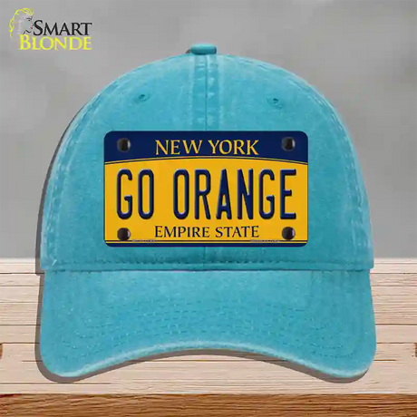 Go Orange Novelty License Plate Hat Unconstructed Cotton / Lake Blue