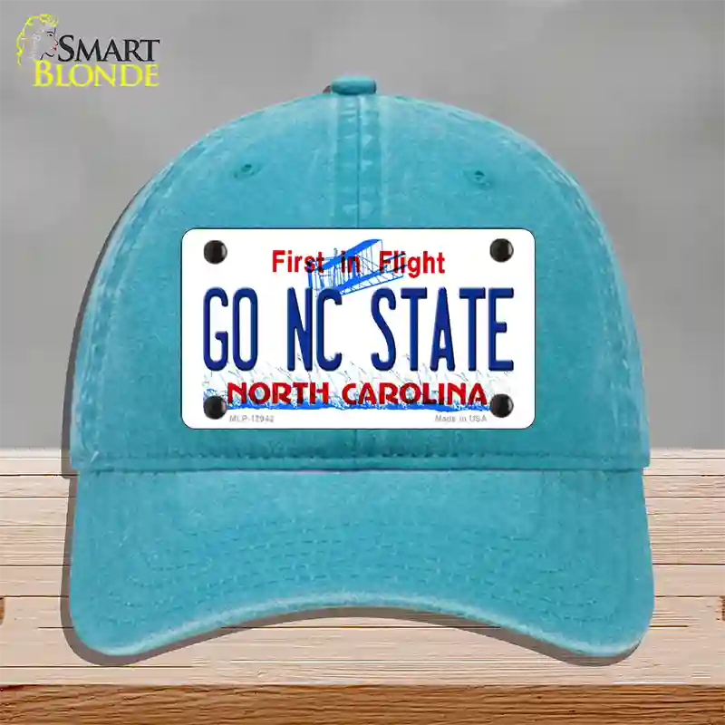 Go North Carolina State Novelty License Plate Hat Unconstructed Cotton / Lake Blue