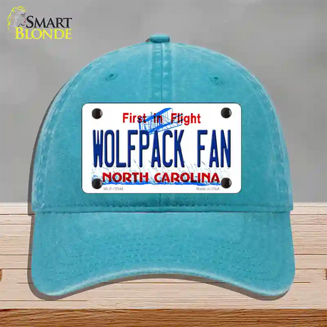 Wolfpack Fan Novelty License Plate Hat Unconstructed Cotton / Lake Blue