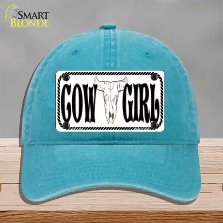 Cowgirl with Skull Novelty License Plate Hat Unconstructed Cotton / Lake Blue