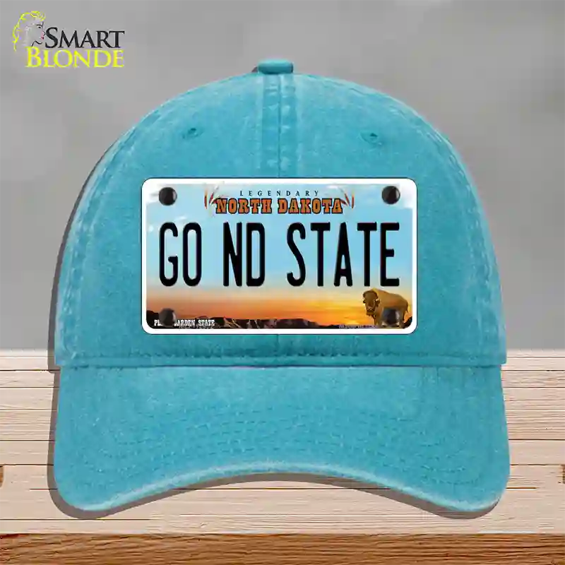 Go North Dakota State Novelty License Plate Hat Unconstructed Cotton / Lake Blue