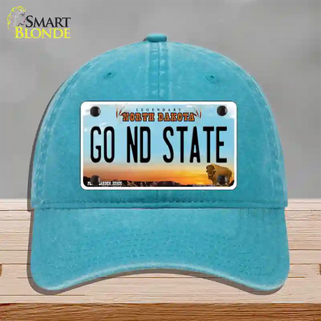 Go North Dakota State Novelty License Plate Hat Unconstructed Cotton / Lake Blue