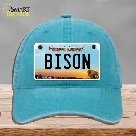 Bison Novelty License Plate Hat Unconstructed Cotton / Lake Blue