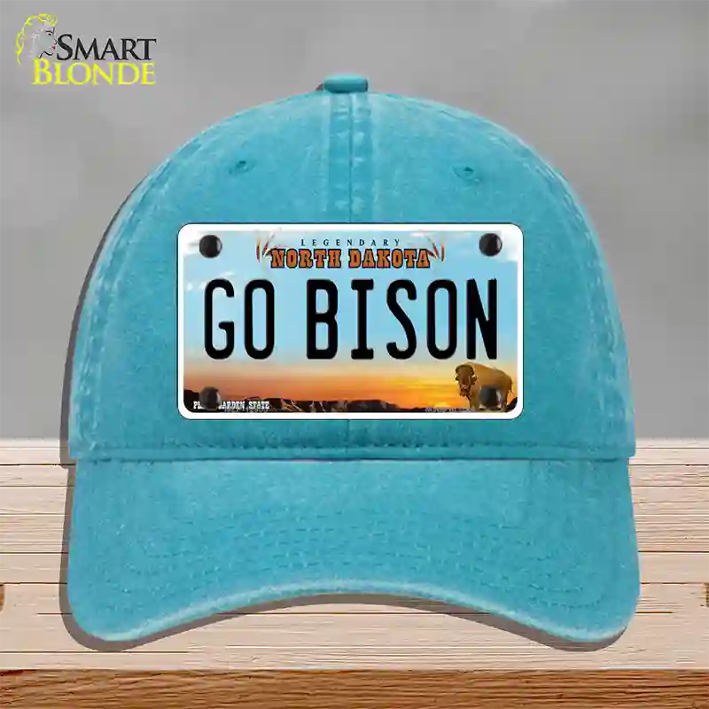 Go Bison Novelty License Plate Hat Unconstructed Cotton / Lake Blue