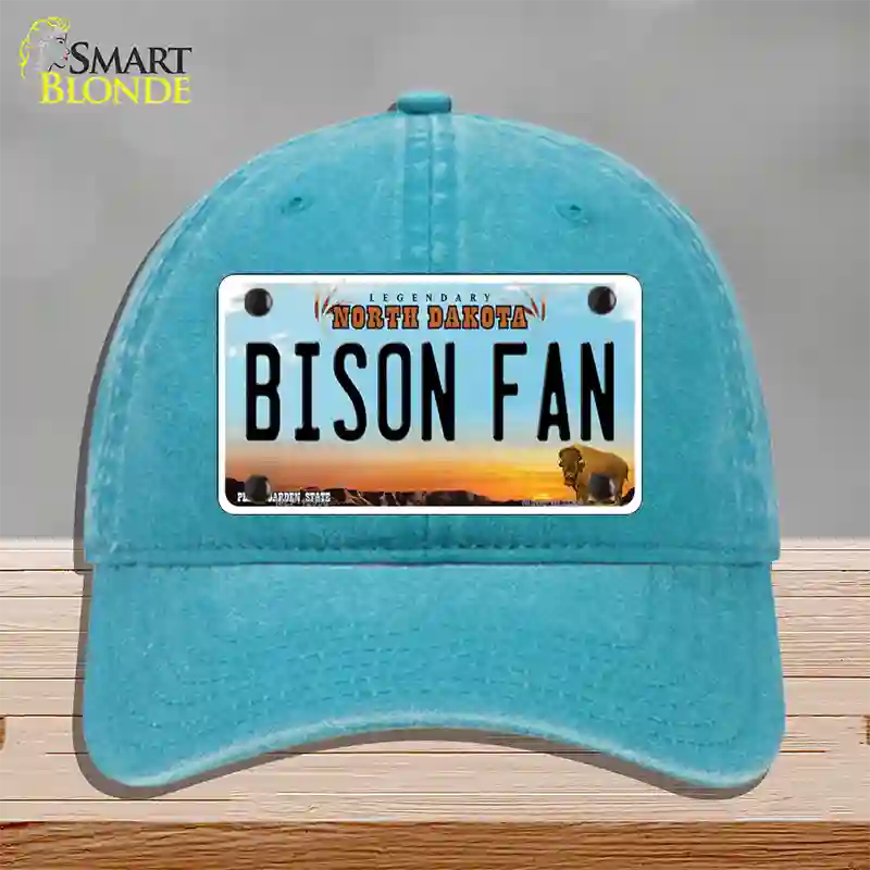 Bison Fan Novelty License Plate Hat Unconstructed Cotton / Lake Blue