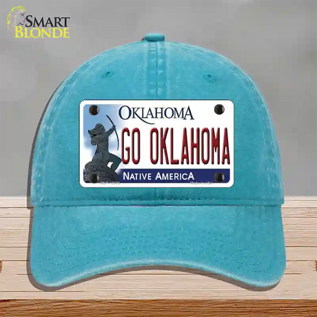 Go Oklahoma Novelty License Plate Hat Unconstructed Cotton / Lake Blue