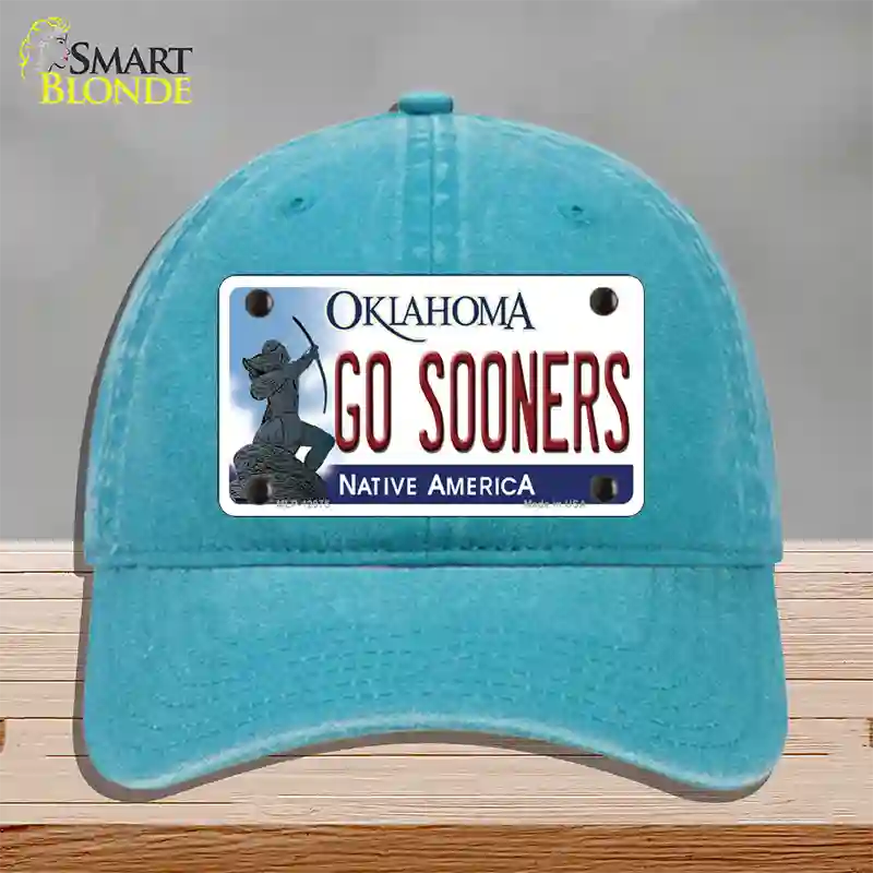 Go Sooners Novelty License Plate Hat Unconstructed Cotton / Lake Blue