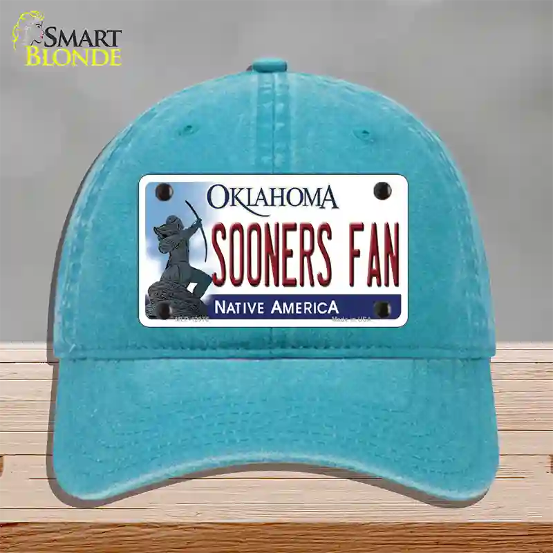 Sooners Fan Novelty License Plate Hat Unconstructed Cotton / Lake Blue