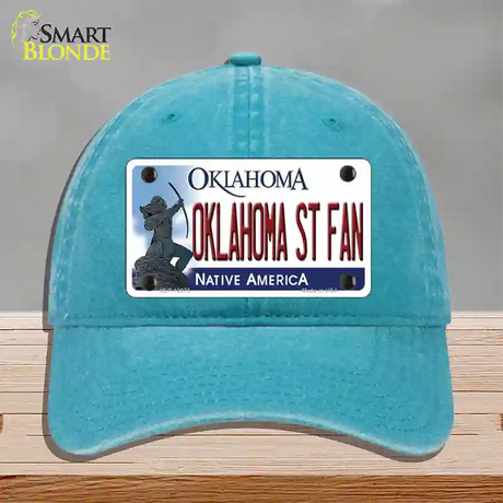 Oklahoma State Fan Novelty License Plate Hat Unconstructed Cotton / Lake Blue