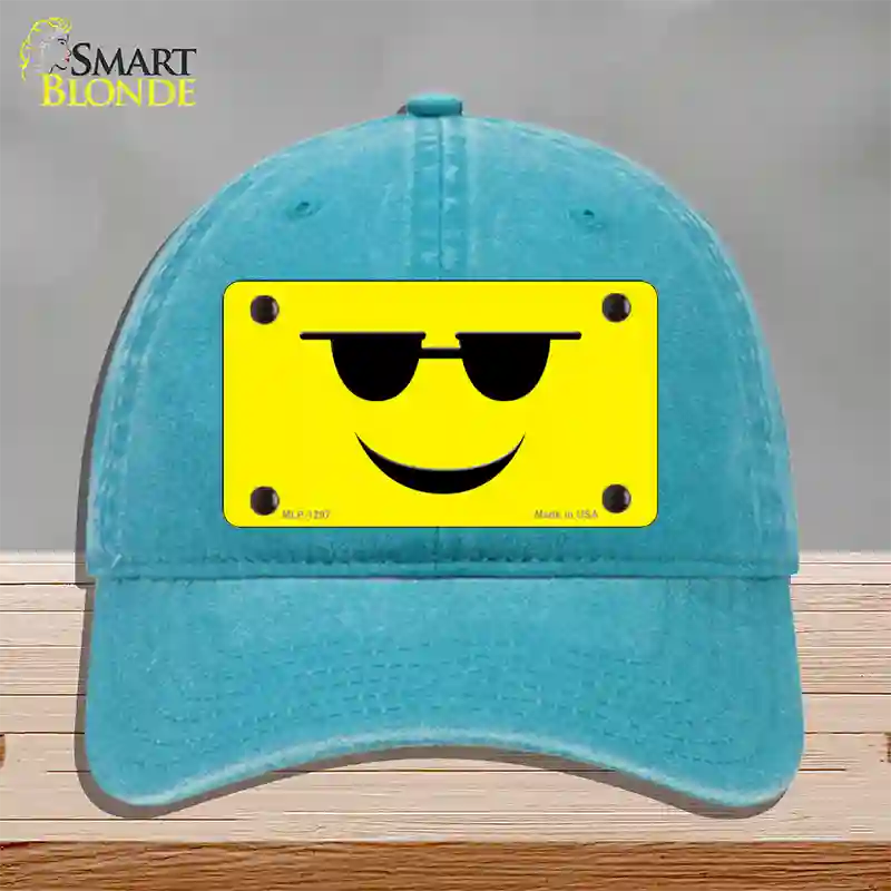 Sunglasses Cool Smiley Novelty License Plate Hat Unconstructed Cotton / Lake Blue