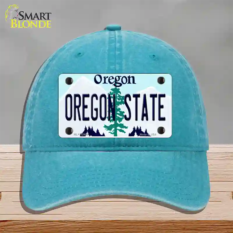 Oregon State Novelty License Plate Hat Unconstructed Cotton / Lake Blue