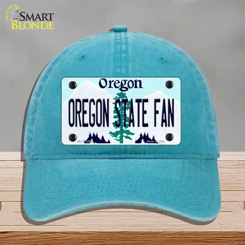 Oregon State Fan Novelty License Plate Hat Unconstructed Cotton / Lake Blue