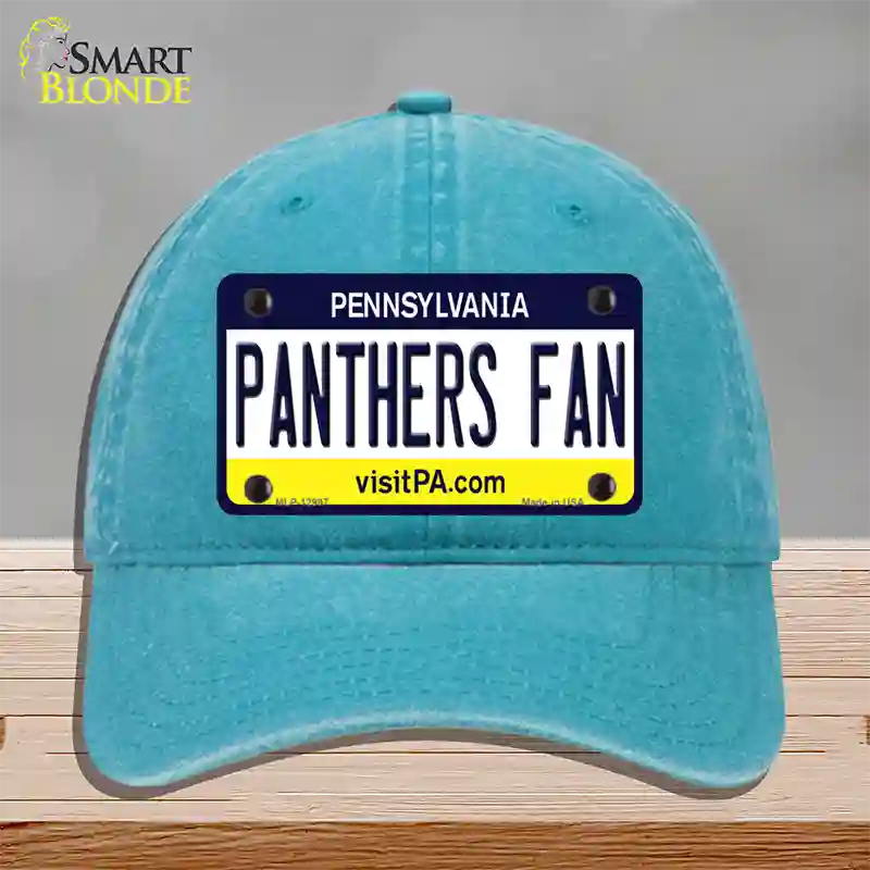 Panthers Fan Novelty License Plate Hat Unconstructed Cotton / Lake Blue