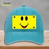 Happy Smiley Novelty License Plate Hat Unconstructed Cotton / Lake Blue