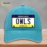 Owls Novelty License Plate Hat Unconstructed Cotton / Lake Blue