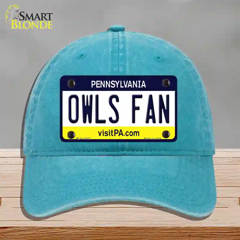 Owls Fan Novelty License Plate Hat Unconstructed Cotton / Lake Blue