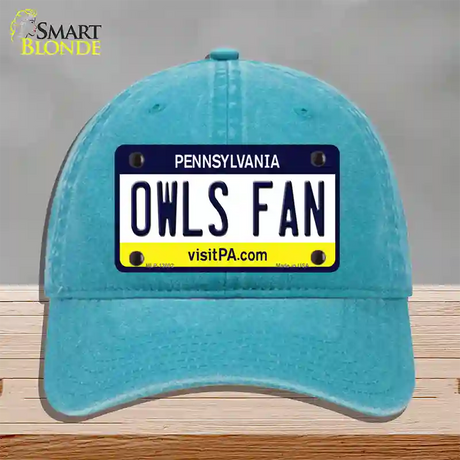 Owls Fan Novelty License Plate Hat Unconstructed Cotton / Lake Blue