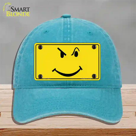 Defiant Smiley Novelty License Plate Hat Unconstructed Cotton / Lake Blue