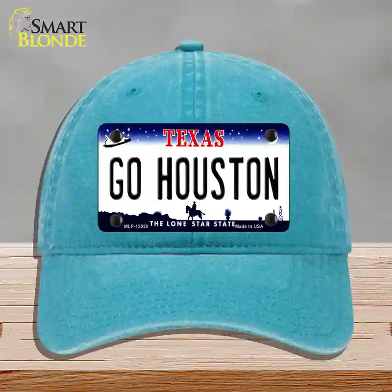 Go Houston Novelty License Plate Hat Unconstructed Cotton / Lake Blue