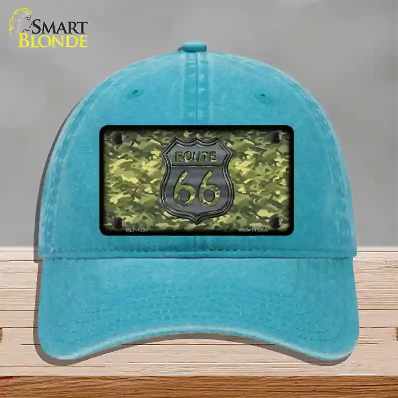 Route 66 Camouflage Novelty License Plate Hat Unconstructed Cotton / Lake Blue